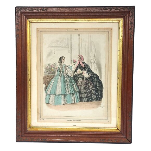 Antique Framed 1857 Variety Ladies Companion Fashion Print By Mariton - Picture 1 of 8